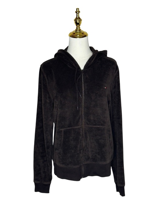 Tommy Hilfiger Jackets & Blazers - Tommy Hilfiger Chocolate Brown Y2K Velour Zip-Up Hoodie Jacket Sz L Athleisure